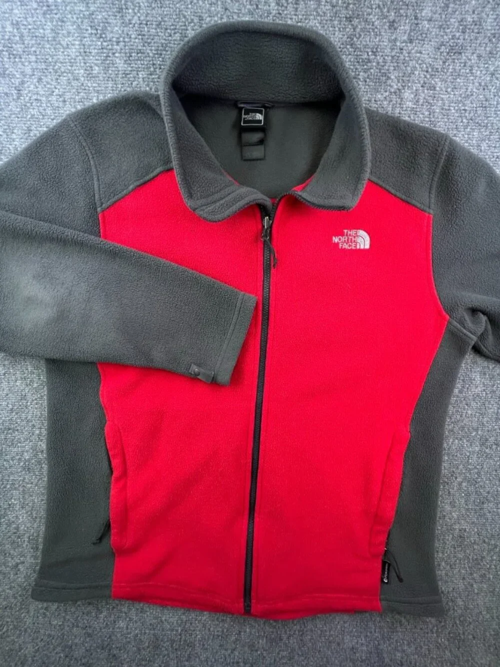 The North Face Jacket Men’s Large Fleece Red Gray Full Zip Long Sleeve w Logo